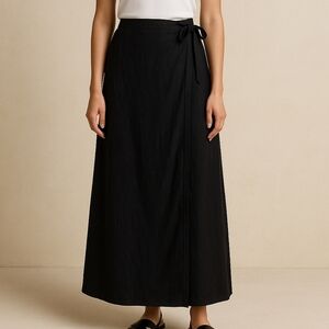 Jennifer Eden Black Linen Wrap Maxi Skirt Size 12 Adjustable Tie Waist Gothcore